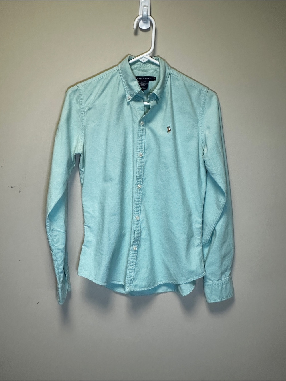 Ralph Lauren Size 6 Slim Fit Oxford Shirt Mint Green 100% Cotton